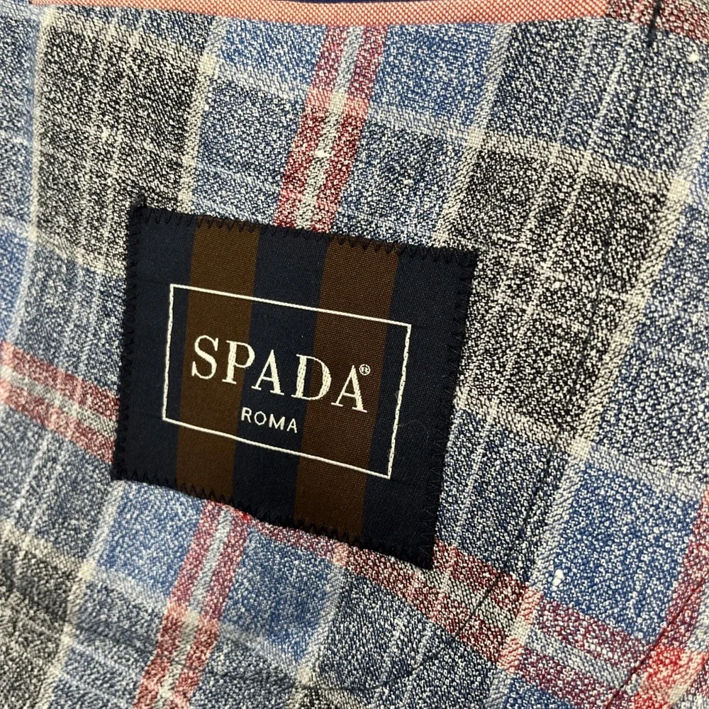 Spada Roma Blazer Mens IT54R US 44R Blue Linen Blend Sport Jacket Plaid